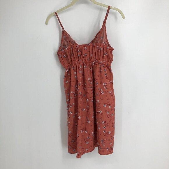 Streetwear Society Peach Floral Tank Top Casual summer buttoned mini dress S - Picture 2 of 15